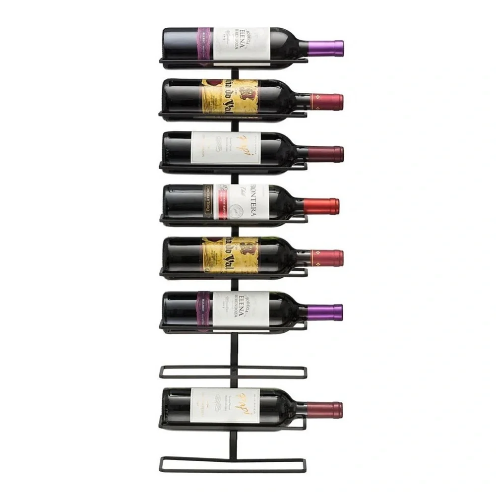Modern Gray/brushed silver tone Metal Wall-Mounted Wine Rack